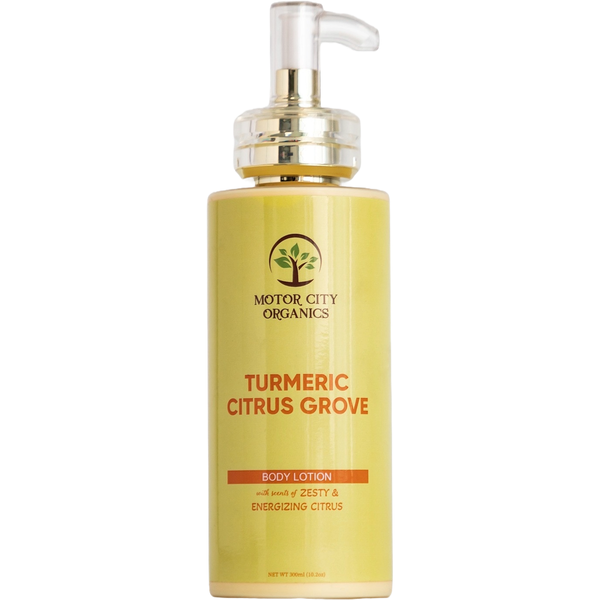 Turmeric Citrus Grove Body Lotion bottle on cream